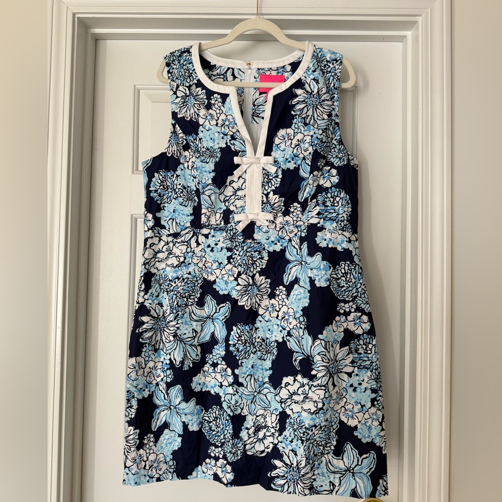 Lilly Pulitzer Aria Stretch Shift Dress Low Tide Navy Bouquet All Day